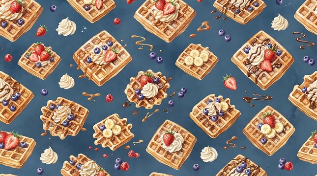 seamless pattern of Belgian style waffles
