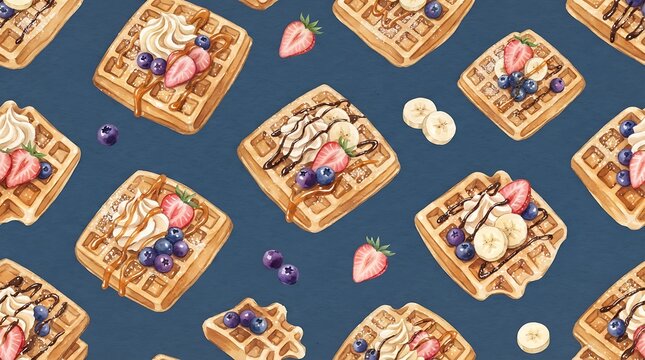 seamless pattern of Belgian style waffles