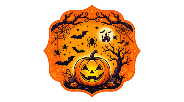 Pixel art halloween pumpkin with spooky moon and bats