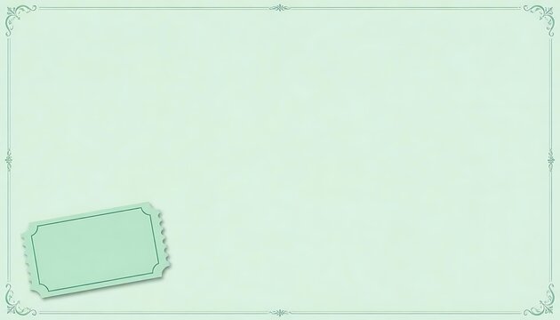 Small pastel green ticket on large pale green paper with ornate border.