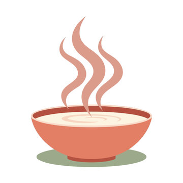Hot soup bowl with steam on a minimalist background  