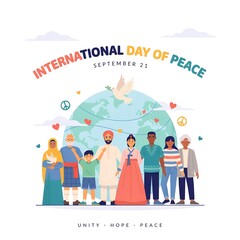 Obraz premium Diverse group of people standing in front of a globe for international day of peace