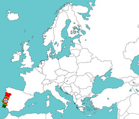 Portugal Highlighted on Europe Outline Map with National Flag Colors © Maxym Obeziuk