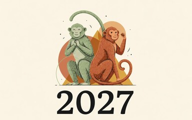 Fototapeta premium 2027 Chinese New Year Concept with Two Monkeys Vector Illustration