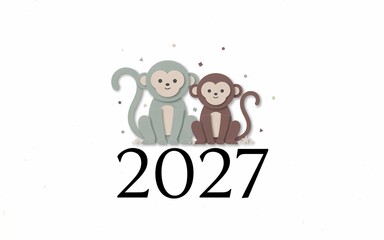 Fototapeta premium 2027 Chinese New Year Concept with Two Monkeys Vector Illustration