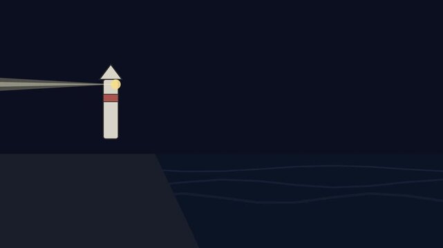 Lighthouse rotating beam at night with flat