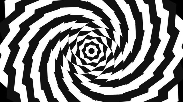 Hypnotic black and white spiral background, psychedelic optical illusion motion graphic, monochrome geometric swirl pattern for vj loop