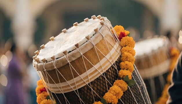 Close Up of a Traditional Drum at an Indian Festival