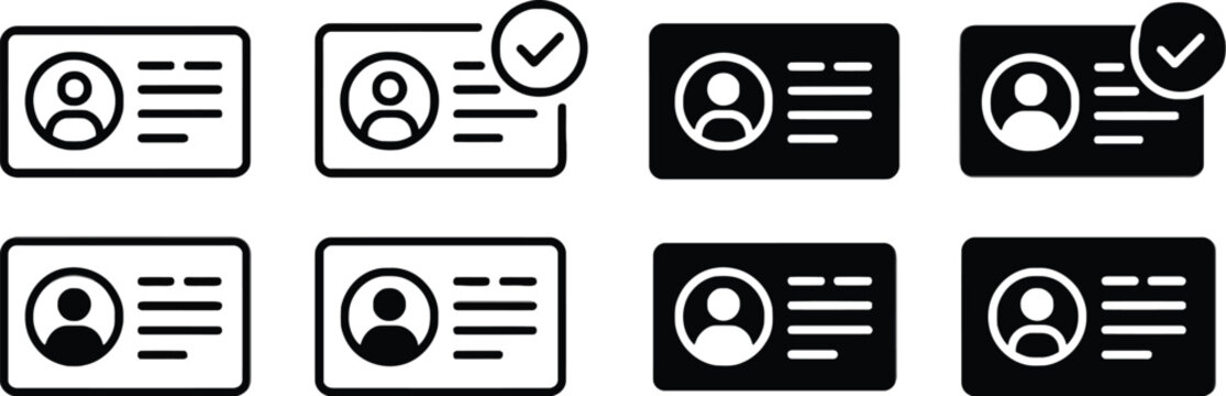 ID card verification icon set driver license identity card membership badge vector illustration