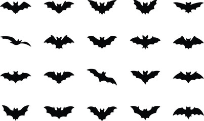 Fototapeta premium bats silhouette vector icon set Halloween spooky vampire bats collection isolated on white background