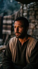 Fototapeta premium Ancient Hebrew leader: Gideon protagonist, Israelite judge, Old Testament, divine mission, spiritual strength, historical figure, faith journey, religious man.