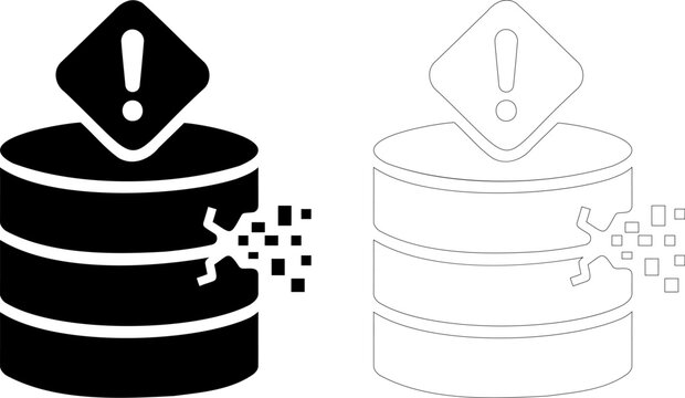 Database error and data corruption icon. Warning symbol and broken server storage. Vector symbol
