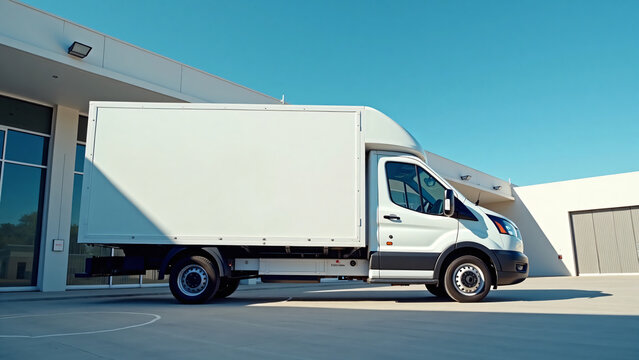 Electric Van Beside Warehouse for Marketing Text