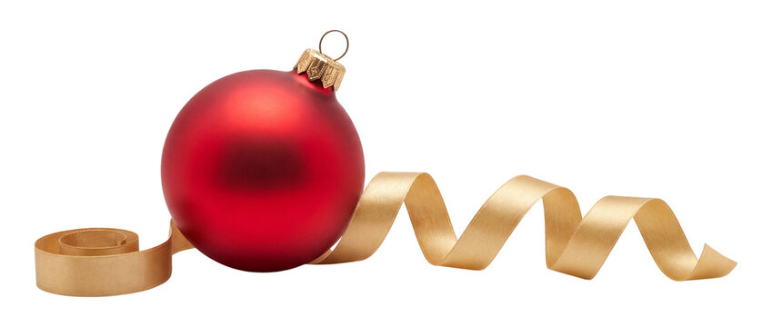 Red Christmas bauble with ribbon isolated on transparent background