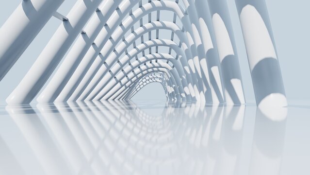 Futuristic Parametric Circular Vortex Tunnel Perspective White Elliptical Rings Sci-Fi Corridor