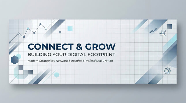 Connect and grow business banner template with digital footprint text and abstract geometric grid