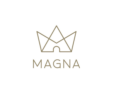Gold minimalist crown or abstract castle outline logo. Premium logotype for corporate business, luxury brand and professional consulting agency branding.