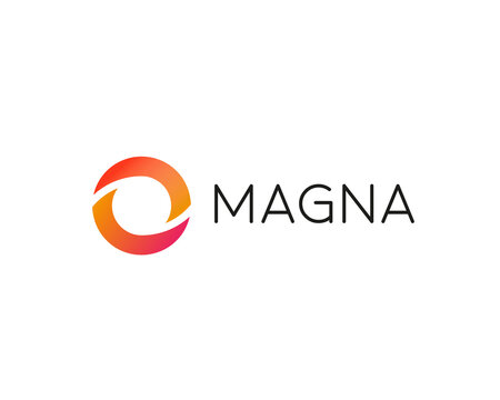 Red,orange and pink gradient circular abstract ring shape. Modern minimalist logotype for corporate business, technology, and digital innovation agency branding.
