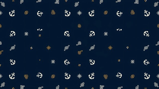 Seamless pattern featuring nautical elements like anchors and compass stars on a dark background with repeating wallpaper design marine symbols distributed