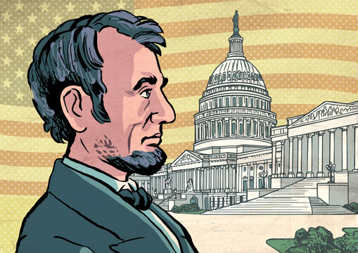 President Lincoln with US Flag and Capitol, Collage