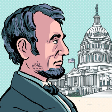 Abraham Lincoln with Capitol, color illustration