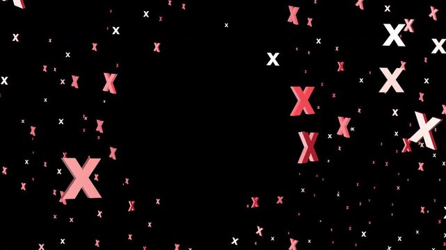 Dense field of X marks moving across transparent background with alpha channel. Useful for error graphics wrong answers rejection failed choices cancellation warning denial negative feedback