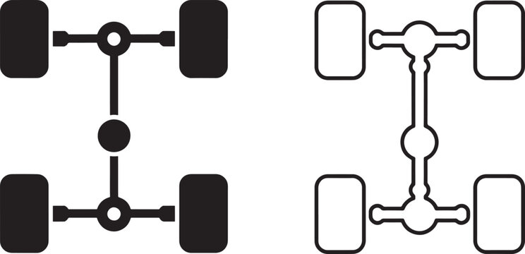A comparison diagram showing two different automotive drivetrain configurations featuring four wheels and central drive shafts