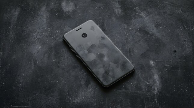 Smudged black smartphone on dark textured background for digital mockup