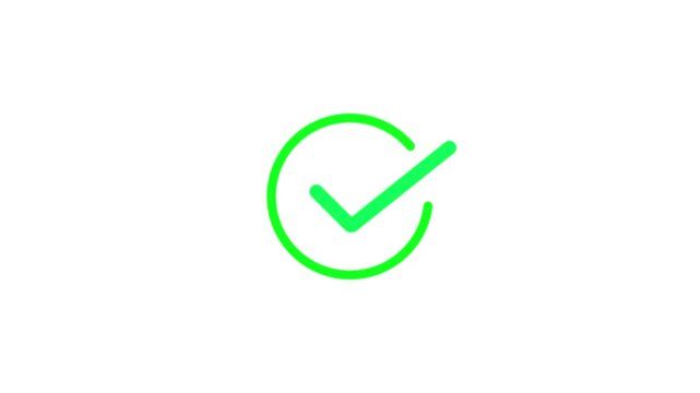 Right Check Mark Icon Animation .green color checkmark icon on white background. 4k animation video.
