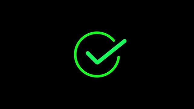 Right Check Mark Icon Animation .green color checkmark icon on black background. 4k animation video.