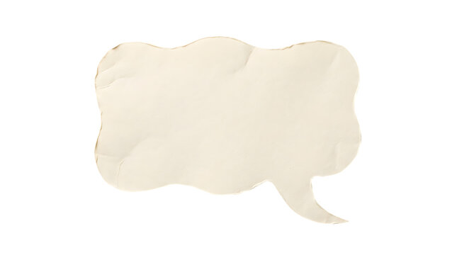 Wavy cloud-shaped crumpled paper speech bubble, isolated on transparent background, for text.
