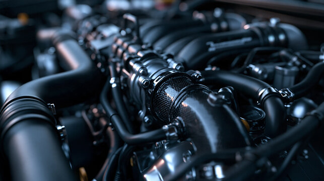 Close-Up of Modern High Performance Car Engine Bay