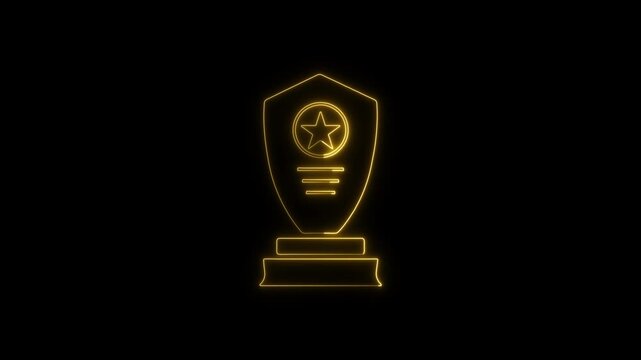 Glowing Neon Light Trophy Line Art Animation with Color Changing Effect