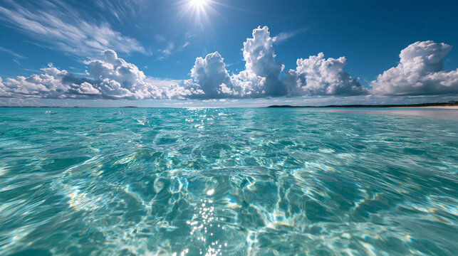 Crystal Clear Turquoise Ocean Water Under Sunny Sky