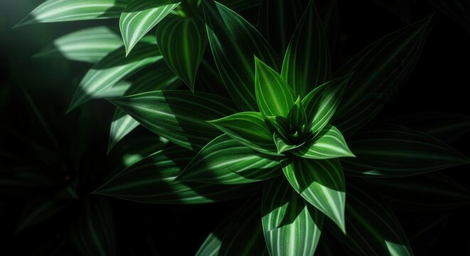 Striking Green Foliage With Dramatic Lighting And Shadow Play