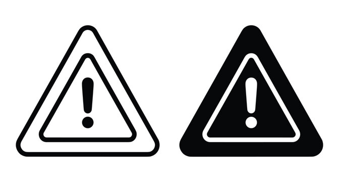 Warning alert triangle icon set with exclamation mark symbol for caution hazard notification safety message attention signal and security notice