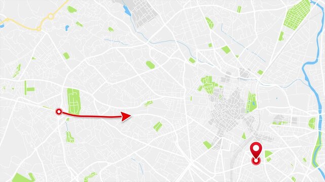 Animated GPS Navigation Route on Montpellier City Map, France