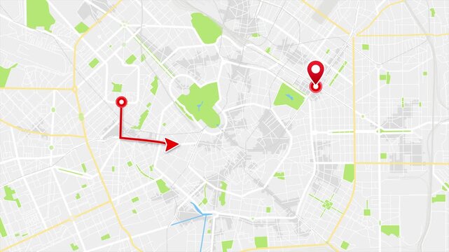 Animated GPS Navigation Route on Milan City Map, Italy