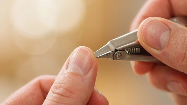 Person using nail clippers on fingernail