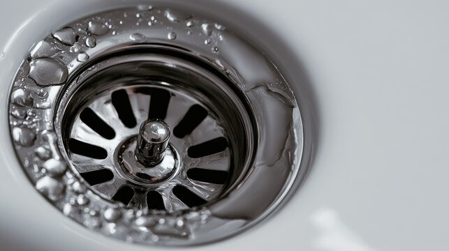 Close-up of water flowing into a shiny metal sink drain