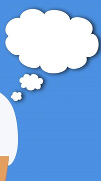 Animation of schoolboy wearing graduation cap icon with speech bubble on blue background