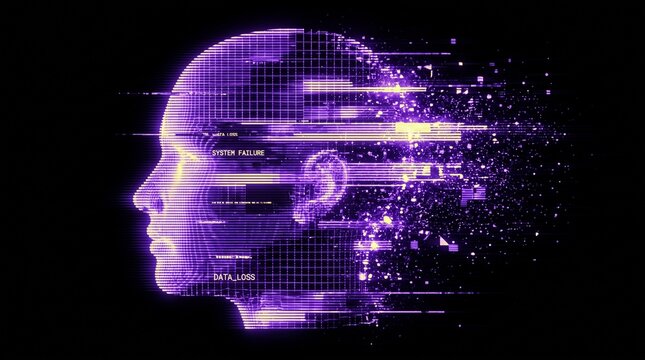 Abstract Digital Human Head Exploding into Glitch Particles