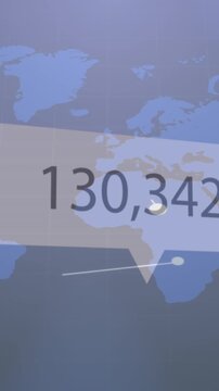 Animation of thumbs up icon with increasing likes against network of connections over a world map