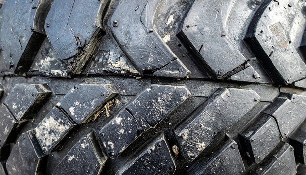 Close-up texture of an old worn-out rubber car tire tread