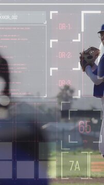 Baseball player pitching over sports performance analysis animation