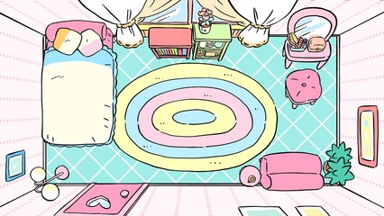 Cute pastel girl room interior with furniture top view © 奈々 板垣