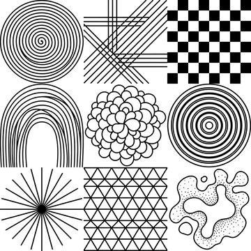 Abstract geometric patterns collection with black lines on a white background