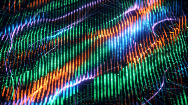 Abstract visualization of digital data streams, representing information flow and network connectivity, ideal for technology concepts