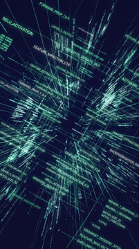 Abstract digital grid with glowing green code and data points, representing complex computation, artificial intelligence, and technological advancement