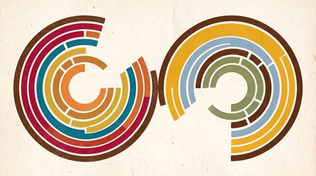 Concentric arcs in muted colors on a textured paper background, representing data visualization or progress charts, symbolizing growth and analysis
